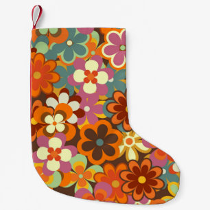 Meia De Natal Pequena Colorida Vintagem Floral Sem Olhos Padrão. Retroat