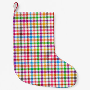 Meia De Natal Pequena Colorido Design de Xadrez de Arco-Íris - Branco