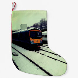 Meia De Natal Pequena Comboio Amarelo-Turquesa