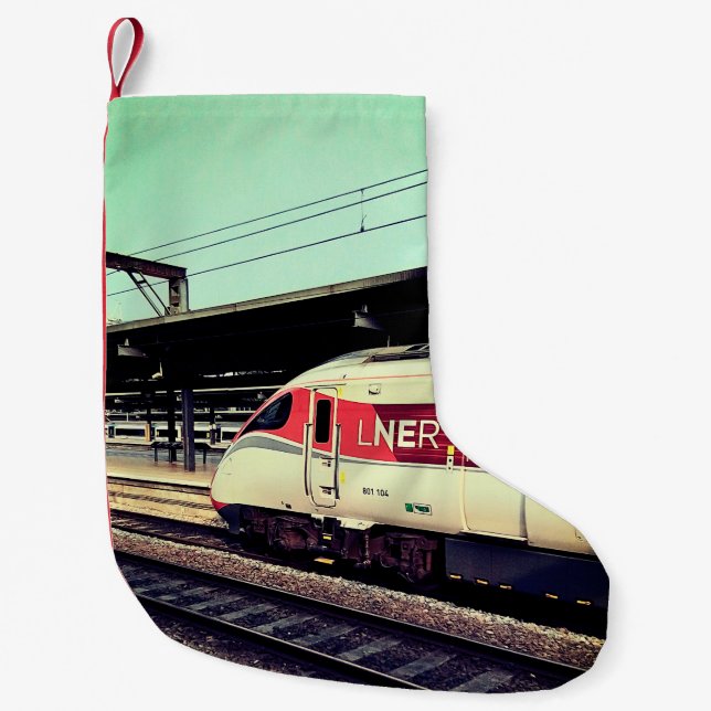 Meia De Natal Pequena Comboio vermelho e branco (Frente)