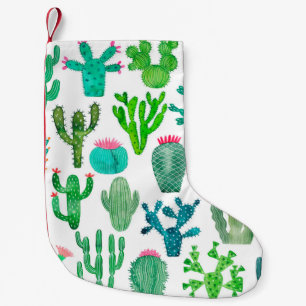 Meia De Natal Pequena Conjunto de cactos de aquarelas, cactos flor ilust