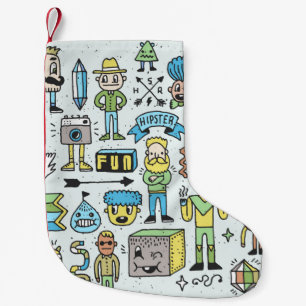 Meia De Natal Pequena Conjunto de rabiscos de hipsteres malucos 2. Mão 