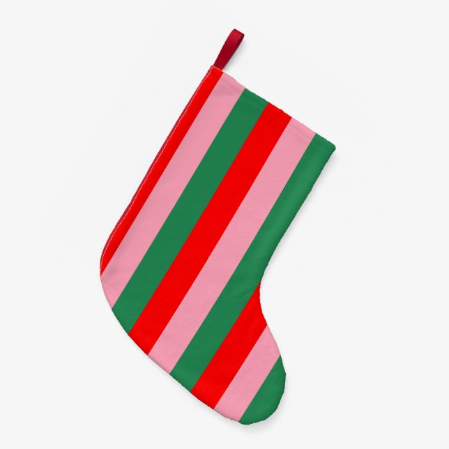 Meia De Natal Pequena Contemporary Christmas Stripes  (Frente (Pendurada))