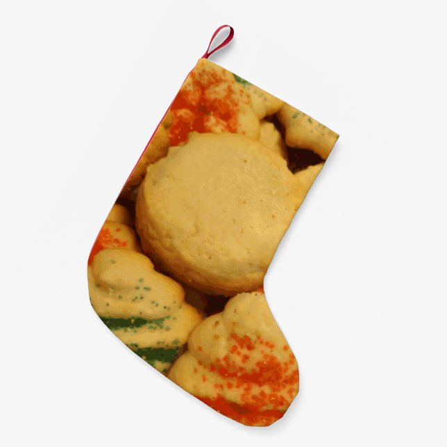 Meia De Natal Pequena Cookies de Natal com Prensas de Açúcar (Frente (Pendurada))