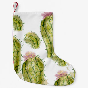 Meia De Natal Pequena Cor d'água do padrão Cactus