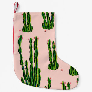 Meia De Natal Pequena Cor d'água do padrão uniforme de cactos. Cactus