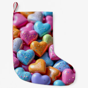 Meia De Natal Pequena Corações de Amor de Balas Coloridos