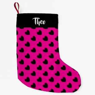 Meia De Natal Pequena Corações negros a rosa