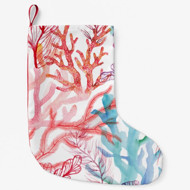 Meia De Natal Pequena Corais aquosos: padrão do mundo subaquático. (Frente)