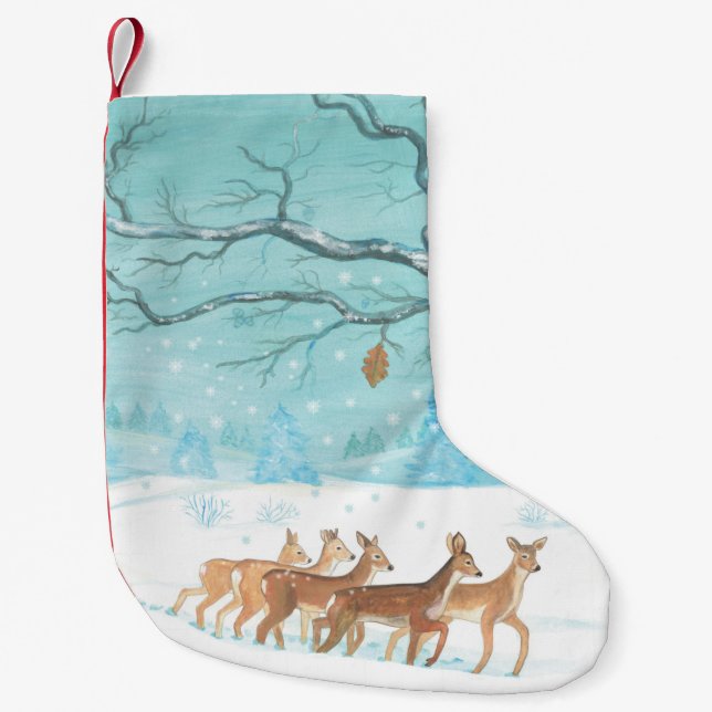 Meia De Natal Pequena Corça no Inverno (Frente)