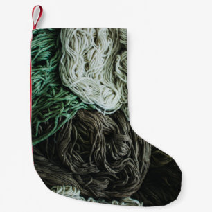 Meia De Natal Pequena Cordas brancas, cinzas e verdes