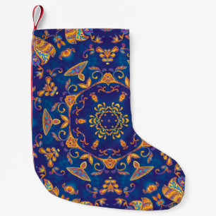 Meia De Natal Pequena Cores d'água coloridas caleidoscópio mandala. Or