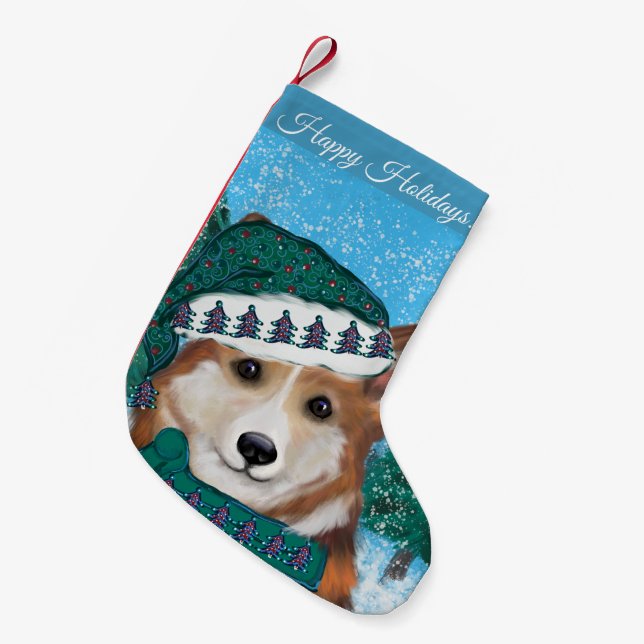 Meia De Natal Pequena Corgi (Frente (Pendurada))