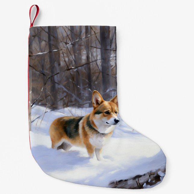 Meia De Natal Pequena Corgi Deixou nevar no Natal (Frente)