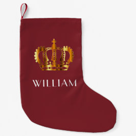 Meia De Natal Pequena Coroa Dourada Nome Personalizado Vermelho