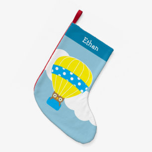 Meia De Natal Pequena Coruja no Balão de Ar Quente Personalizada