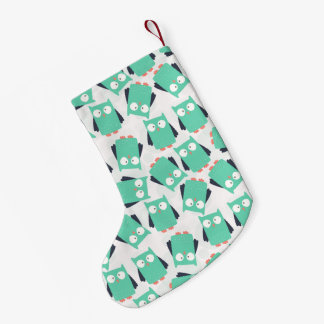 Meia De Natal Pequena Corujas Brancas