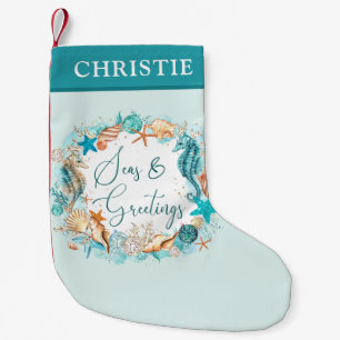 Meia De Natal Pequena Costeira SEA & GREETINGS Turquoise Personalizada