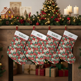 Meia De Natal Pequena Country patchwork christmas pattern personalized