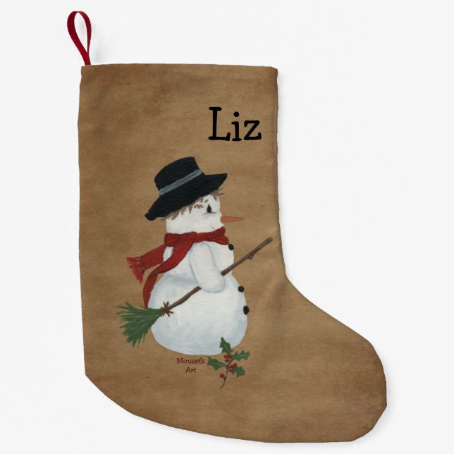 Meia De Natal Pequena Country Snowman Christmas Stocks (Frente)