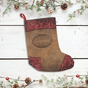 Meia De Natal Pequena Couve-monograma vermelha-castanha