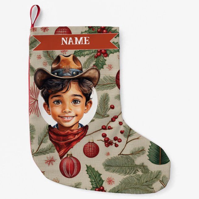 Meia De Natal Pequena Cowboy Christmas Stocking (Frente)
