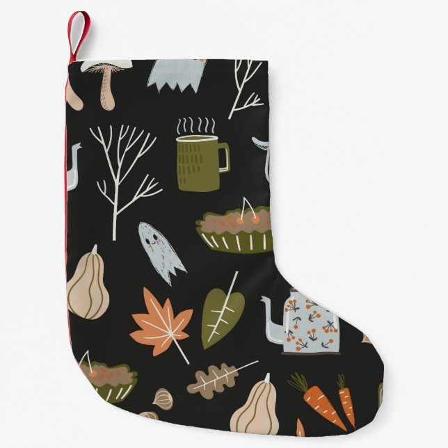 Meia De Natal Pequena Cozy Fall Elements: Padrão Quente. (Frente)