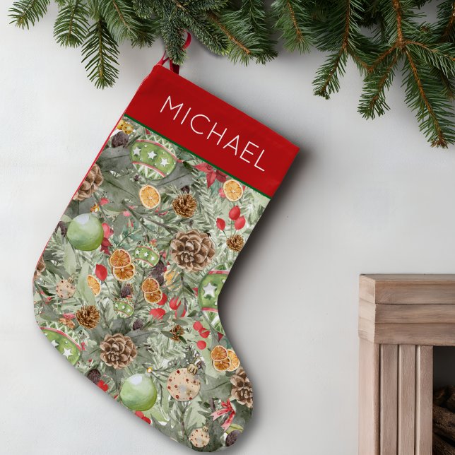 Meia De Natal Pequena Cozy Greenery Baubles Christmas Gift for Him (Criador carregado)