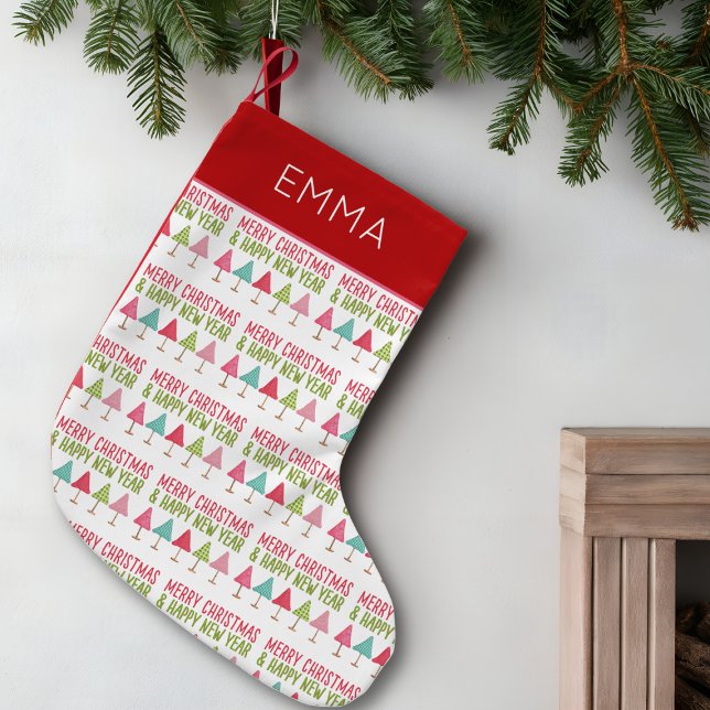 Meia De Natal Pequena Crafted Christmas Trees – Pink Red Green Xmas (Criador carregado)