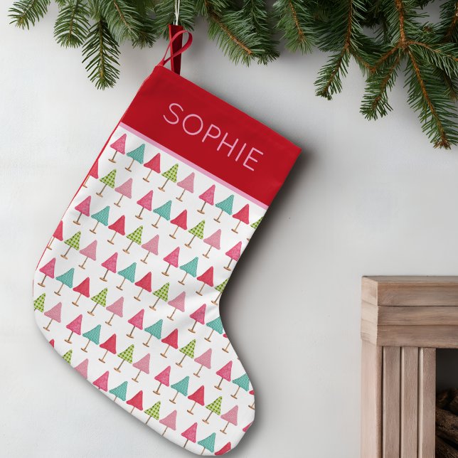 Meia De Natal Pequena Crafted Fabric Christmas Trees – Pink Red Green (Criador carregado)