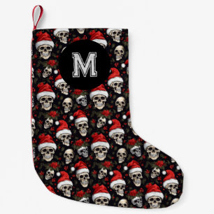 Meia De Natal Pequena Cranio Monograma Papai Noel Natal Gótico 