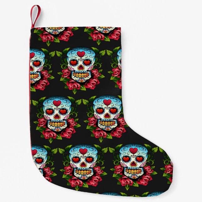 Meia De Natal Pequena Crânios de Açúcar (Frente)