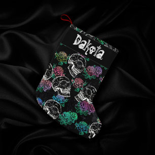 Meia De Natal Pequena Crânios e Rosas escuros Funky Glam Ombre Persona