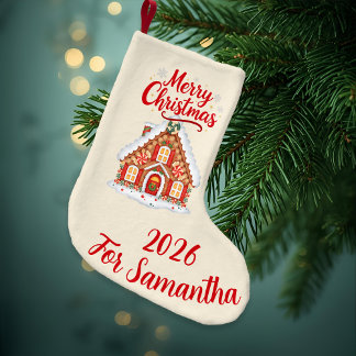 Meia De Natal Pequena  Cream Gingerbread House Christmas Stocking
