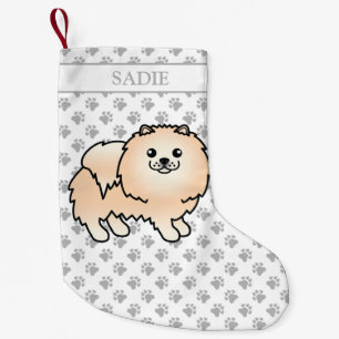 Meia De Natal Pequena Cream Pomeraniano - Cute Cartoon Dog & Name