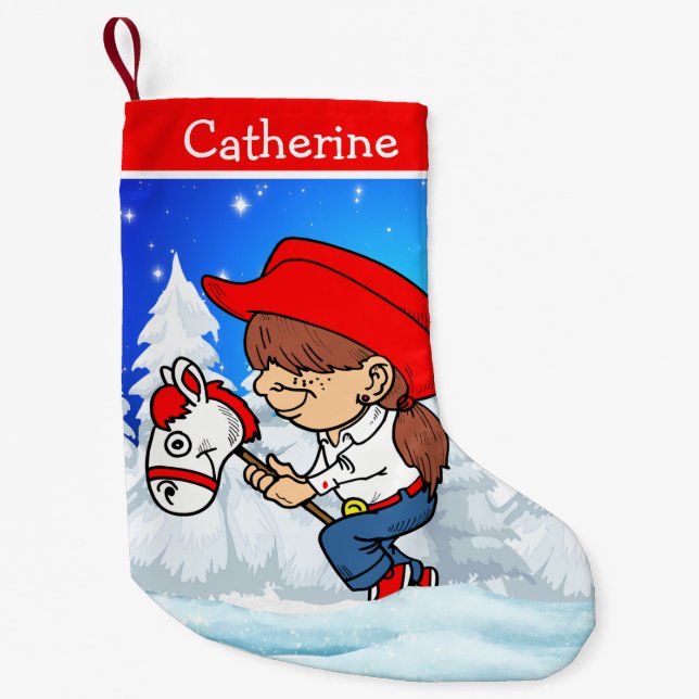 Meia De Natal Pequena Criança De Cowgirl Ocidental Na Cena De Inverno Do (Frente)