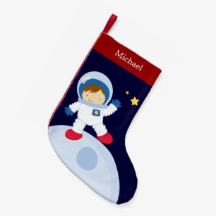 Meia De Natal Pequena Criança do Astronauta Personalizada