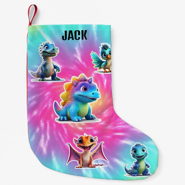 MEIA DE NATAL PEQUENA CRIANÇAS DE DINOSSAUR PERSONALIZADAS (Frente)