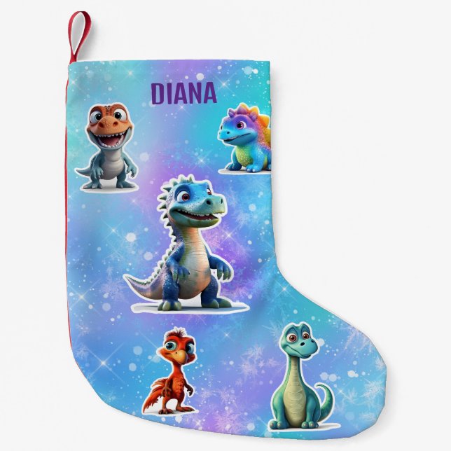 MEIA DE NATAL PEQUENA CRIANÇAS DE DINOSSAUR PERSONALIZADAS (Frente)