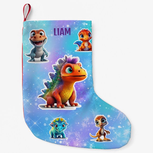 MEIA DE NATAL PEQUENA CRIANÇAS DE DINOSSAUR PERSONALIZADAS (Frente)
