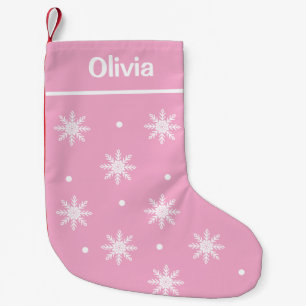 Meia De Natal Pequena Crie Seu Próprio Nome Rosa Claro Com Flocos de Nev