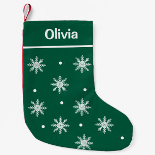 Meia De Natal Pequena Crie Seu Próprio Nome Verde Com Flocos de Neve