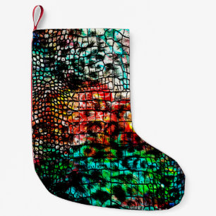 Meia De Natal Pequena Crocodilo e padrão-leopardo com abstra colorido