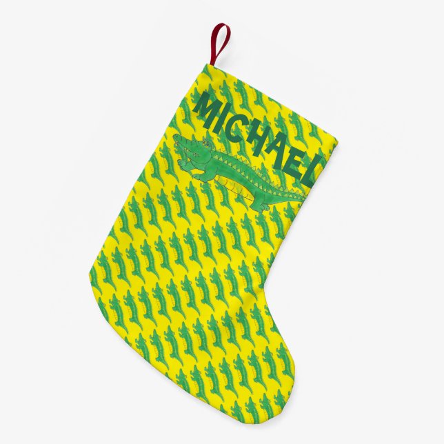 Meia De Natal Pequena Crocodilo Gator Verde Personalizado (Frente (Pendurada))