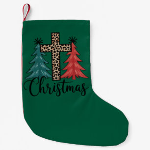 Meia De Natal Pequena Cruz de Leopardo Árvores de Natal Cristão
