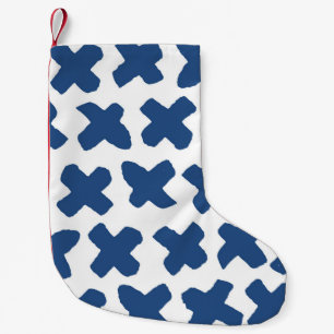 Meia De Natal Pequena Cruzes Shibori: Padrão do Indigo Batik