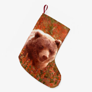 Meia De Natal Pequena Cubo de Urso Grizzly em Arte de Vida Selvagem de P