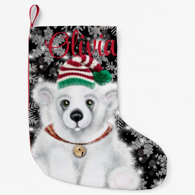 Meia De Natal Pequena Cubo de urso polar, Papai noel (Frente)