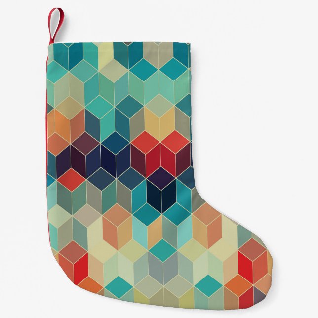 Meia De Natal Pequena Cubos geométricos do hipster: fundo do mosaico ret (Frente)