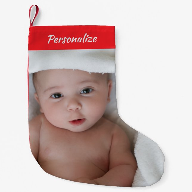 Meia De Natal Pequena Custom Christmas Stocking Replaceable Photo (Frente)